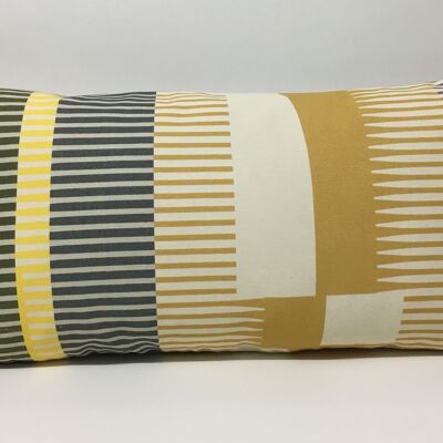 Combed Stripe Cushion - Straw + Vanilla + Black