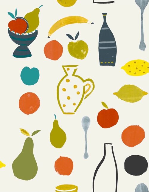 Naive Fruit Motif Wallpaper - Grey bottle - Sample