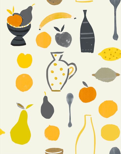 Naive Fruit Motif Wallpaper - Orange - Sample
