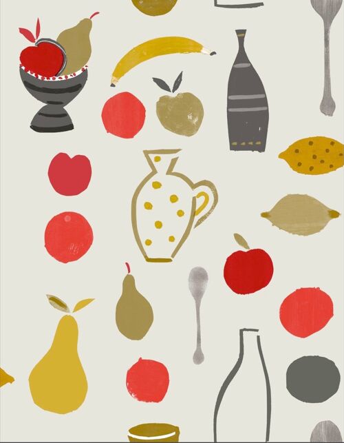 Naive Fruit Motif Wallpaper - Red Apple - Sample