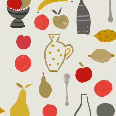 Naive Fruit Motif Wallpaper - Red Apple - Sample