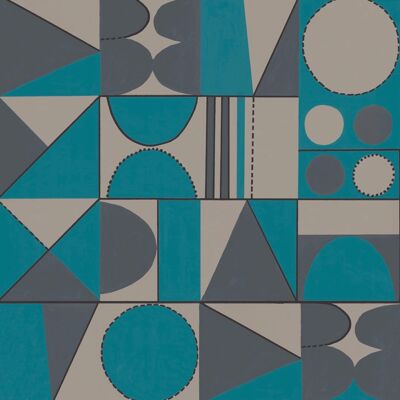 Taking Shape Wallpaper- Turquoise & Grey - sample