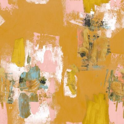 Abstract Painterly Wallpaper- Bright Mustard & blue - sample