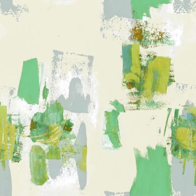 Papel pintado pictórico abstracto - amarillo pastel y verde - rollo - amarillo pastel y verde