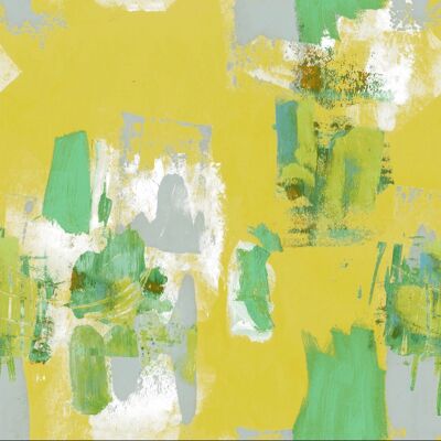 Papel pintado pictórico abstracto - amarillo brillante y verde - rollo - amarillo brillante y verde
