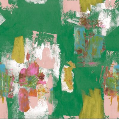 Papel pintado pictórico abstracto - verde brillante - rollo