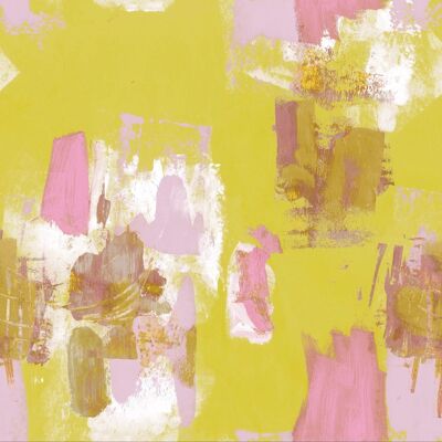 Abstract Painterly Wallpaper- Lemon Yellow & Pink - roll - Bright Yellow & pink