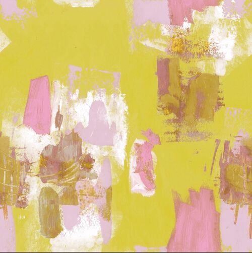 Abstract Painterly Wallpaper- Lemon Yellow & Pink - sample - Bright yellow & pink