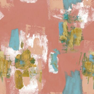 Abstract Painterly Wallpaper- Coral & Blue - roll