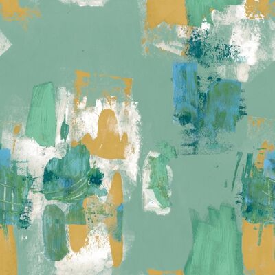 Papier Peint Peinture Abstraite - Jade & Ocre - rouleau