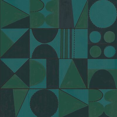 Taking Shape Wallpaper - Graphite, Green + Turquoise - Roll