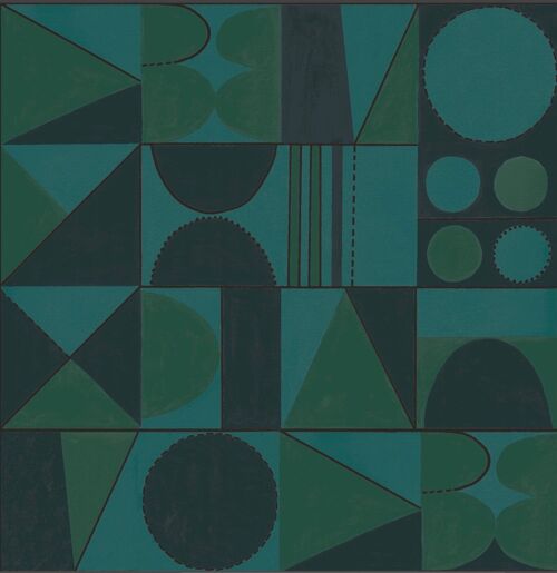 Taking Shape Wallpaper - Graphite, Green + Turquoise - Sample