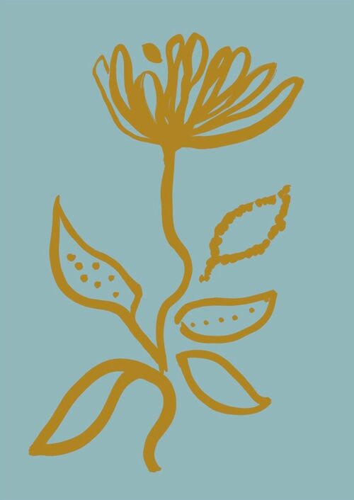Flower print - Aqua + Mustard - A4