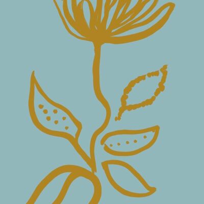 Flower print - Aqua + Mustard - A4
