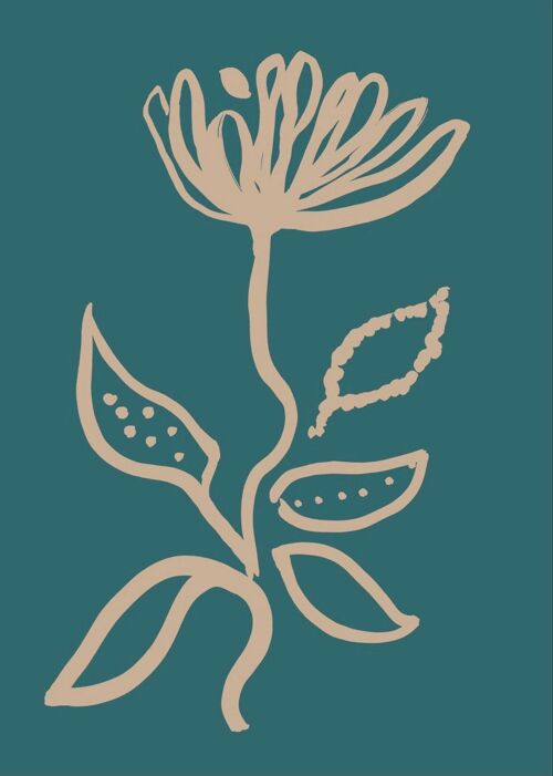 Flower print - Teal + Linen A1