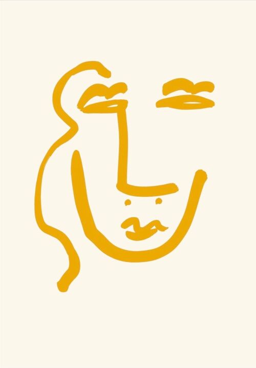 Face print no 6 - Mustard + Ivory - A4