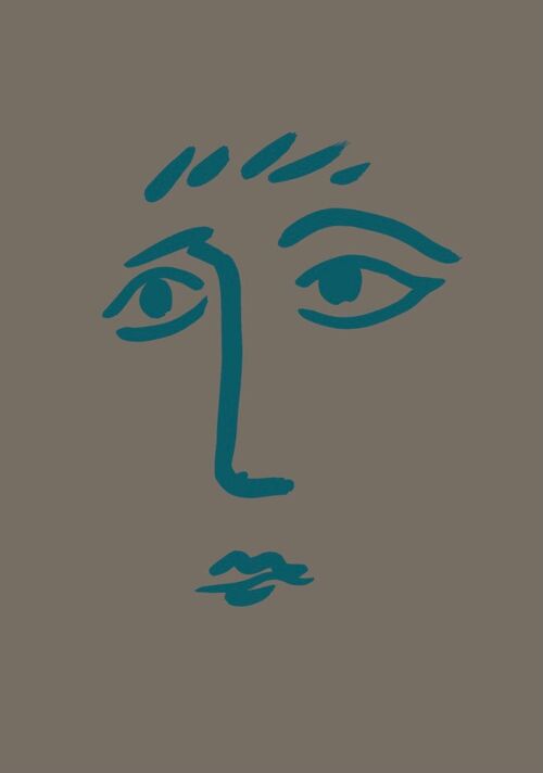 Face print - Grey + Teal - A1