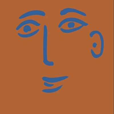 Face print - Terracotta + Blue - A3