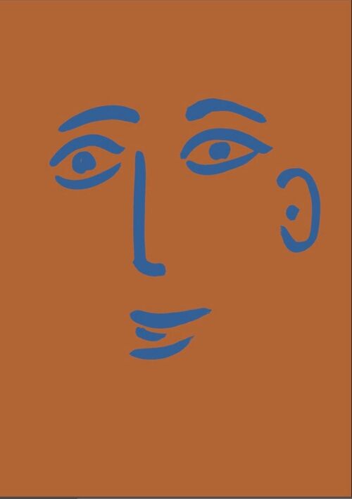 Face print - Terracotta + Blue - A2