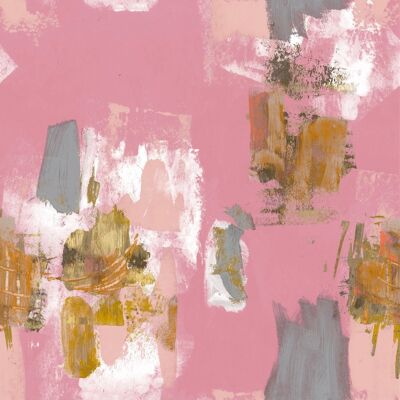 Carta da parati astratta pittorica - rosa + senape - rotolo