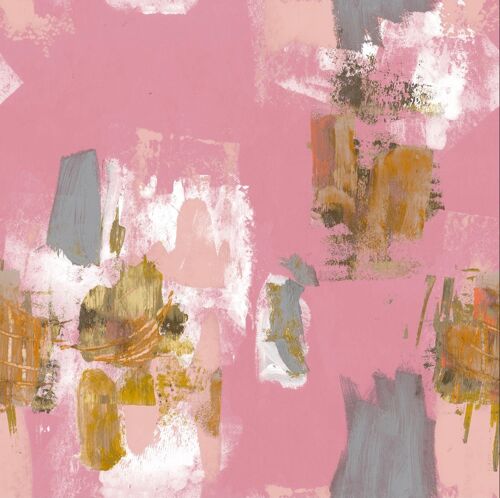Abstract Painterly Wallpaper- Pink + Mustard - sample