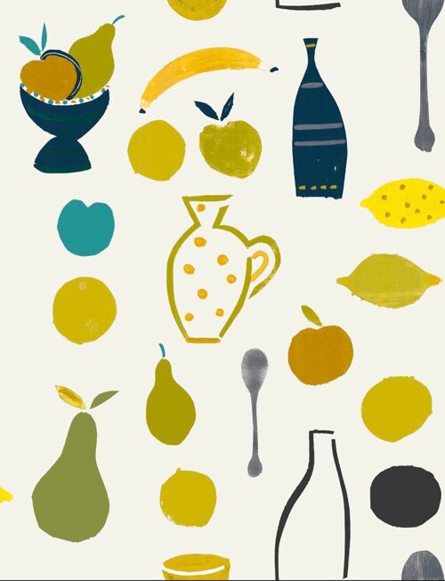 Naive Fruit Motif Wallpaper - Yellow Banana - Sample