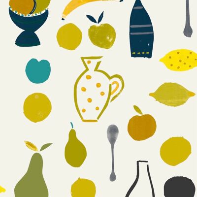 Papel pintado con motivos de frutas Naive - Plátano amarillo - Muestra