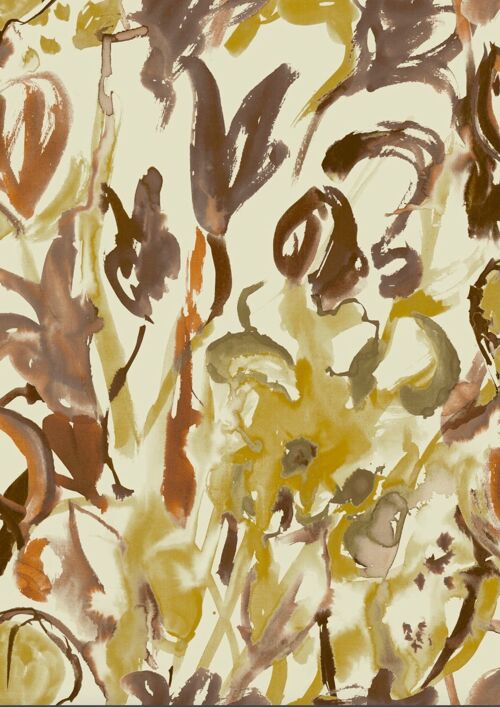 Watercolour Floral Wallpaper - Ochre + Umber - roll