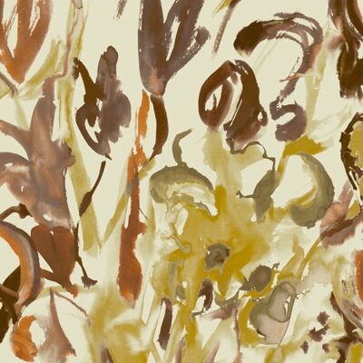Papier Peint Floral Aquarelle - Ocre + Terre d'Ombre - échantillon