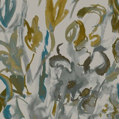 Papier Peint Floral Aquarelle - Gris + Ocre - rouleau