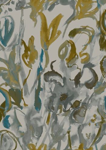 Papier Peint Floral Aquarelle - Gris + Ocre - rouleau