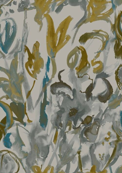 Watercolour Floral Wallpaper - Grey + Ochre - sample