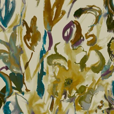 Papier peint floral aquarelle - Ocre + Prune - rouleau