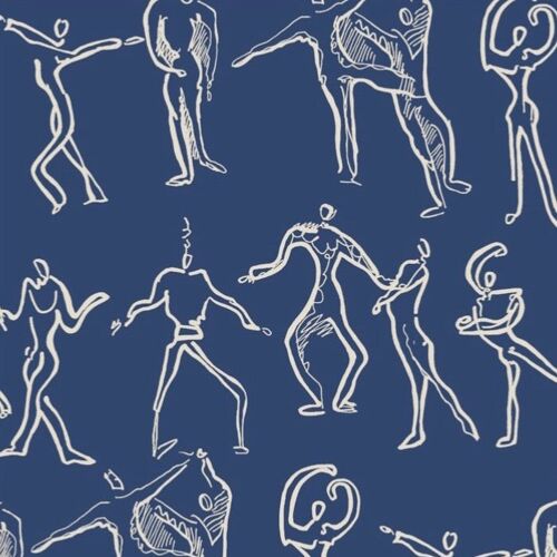 Dancers Wallpaper - French Navy + Off white - French Navy + Off white - sample