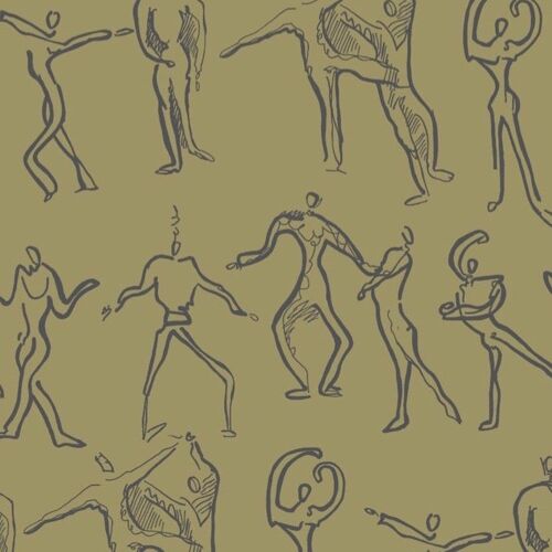 Dancers Wallpaper - Olive + Grey - roll
