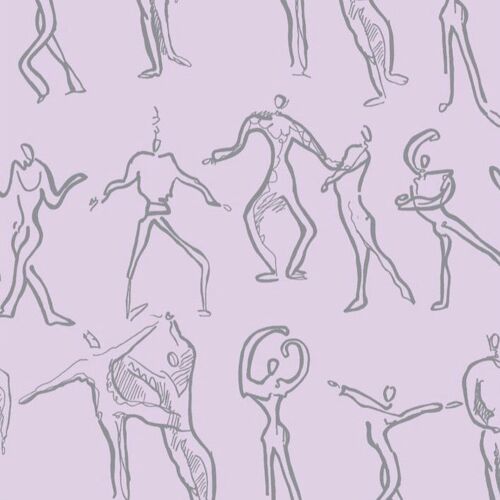 Dancers Wallpaper - Lilac + Grey - sample