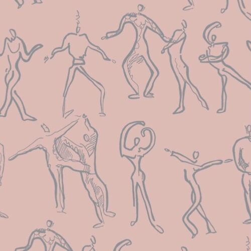 Dancers Wallpaper - Blush + Grey - sample