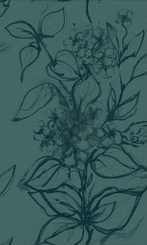 Aquatint floral Wallpaper - Peacock - Peacock + Teal - roll