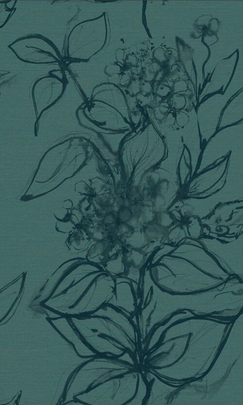 Aquatint floral Wallpaper - Peacock - Peacock +Teal - sample