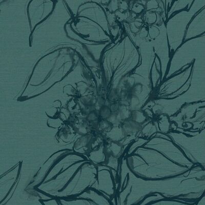 Aquatint floral Wallpaper - Peacock - Peacock +Teal - sample