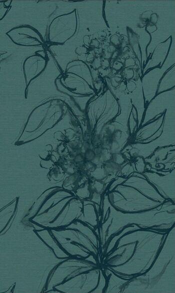 Papier peint floral à l'aquatinte - Paon - Paon + Sarcelle - échantillon