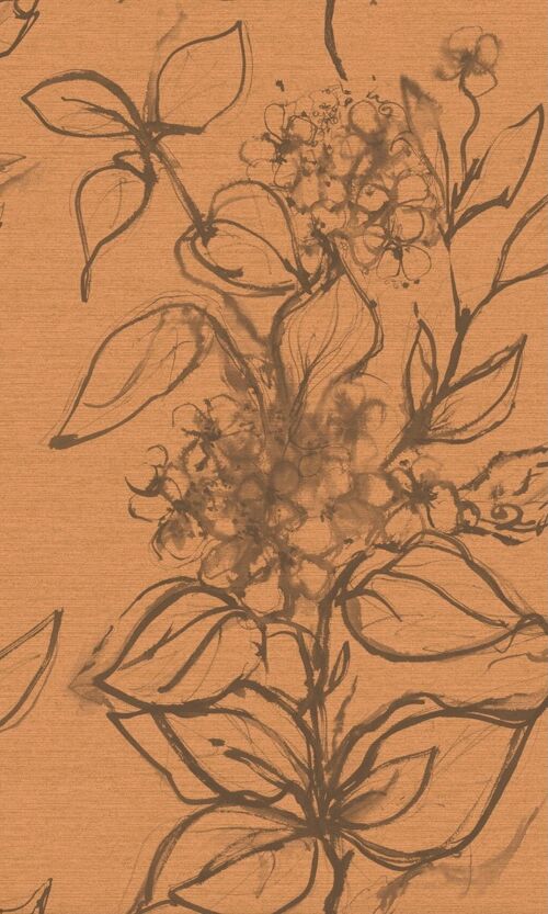 Aquatint floral Wallpaper - Peach + Taupe - roll