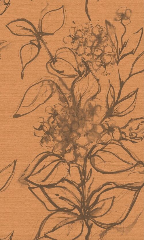 Aquatint floral Wallpaper - Peach + Taupe - sample