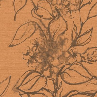 Papel pintado floral aguatinta - Melocotón + Taupe - muestra