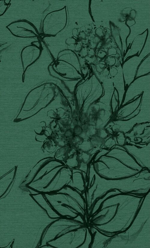 Aquatint floral Wallpaper - Emerald - roll