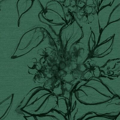 Papier peint floral Aquatinte - Émeraude - rouleau