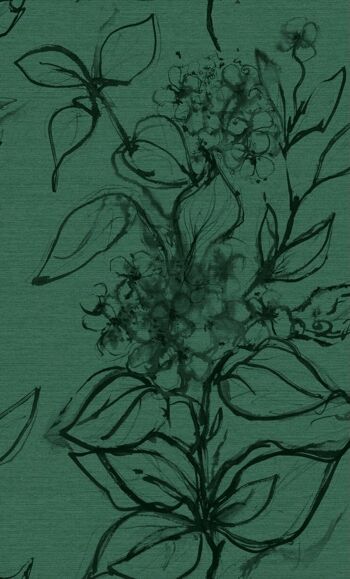 Papier peint floral Aquatinte - Émeraude - rouleau