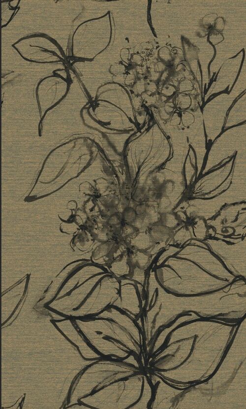 Aquatint floral Wallpaper - Linen + Black - roll
