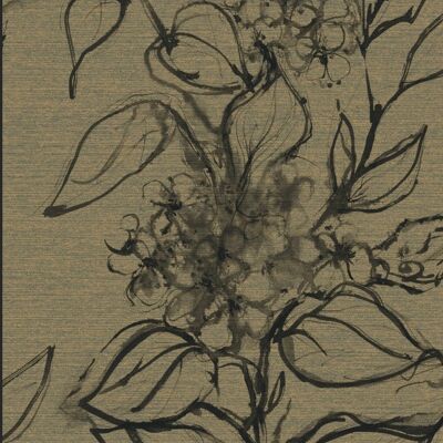 Papier Peint Floral Aquatinte - Lin + Noir - rouleau