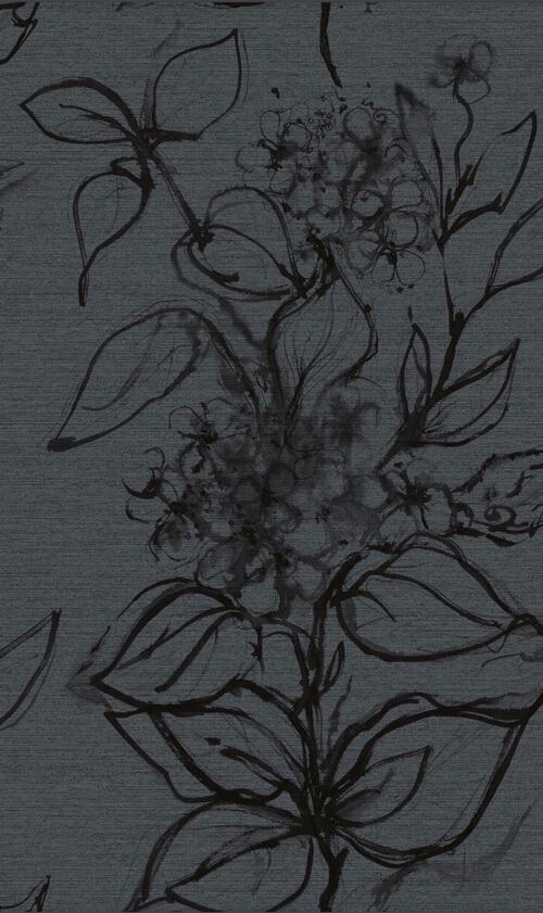 Aquatint floral Wallpaper - Pewter + Black - roll